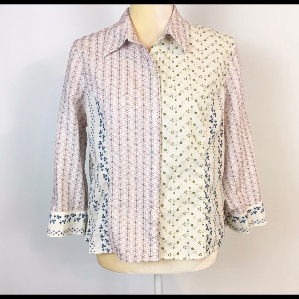 Liz Claiborne 14 Color Block Button Up Shirt